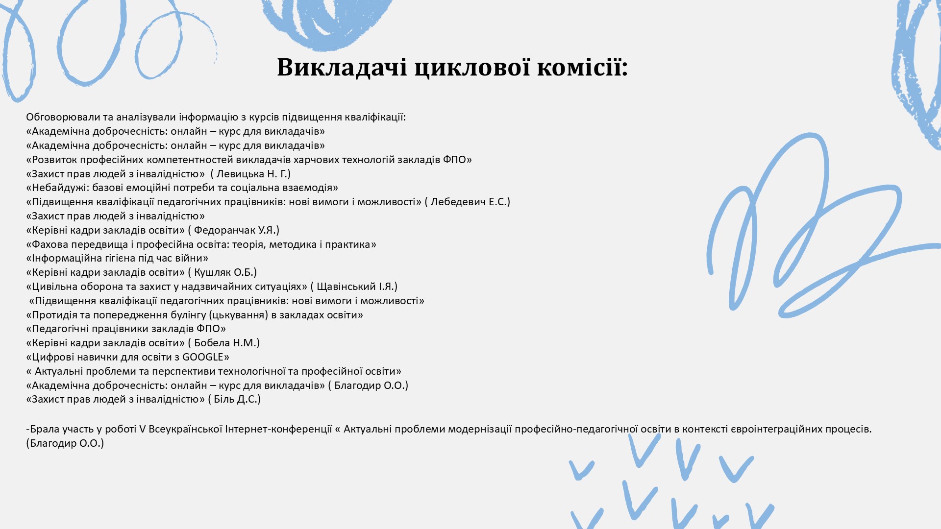 Звіт про роботу викладачів циклової комісії психолого –педагогічних дисциплін за 2024-2025 н.рСлайд3
